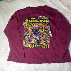 Sublime Graphic Crewneck Thin Maroon Raw Hem Cropped